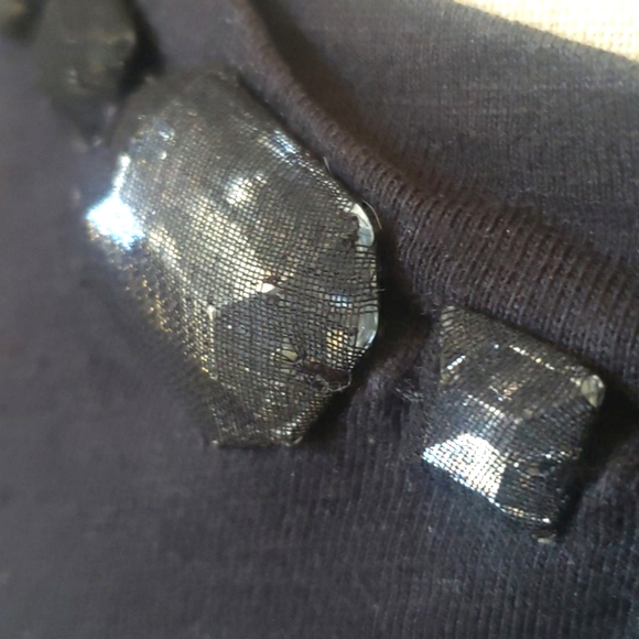 GARNET HILL Scoop Neck Top Short Sleeve Black Jewel Stone Embellished - Picture 6 of 8